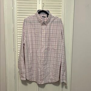 Izod Men's Pink and Blue Plaid Button Down Shirt